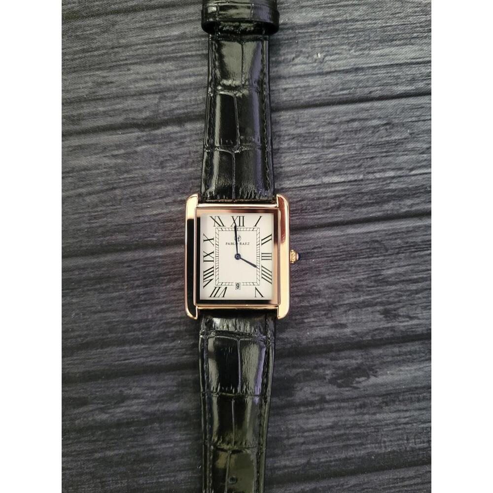 Pablo Raez 40MM Mens Swiss Style‎ Tank Watch Rose Gold Nib